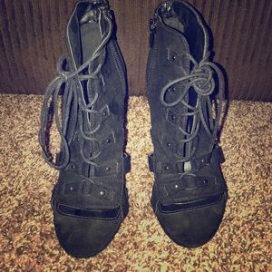 Black Suede Lace up Booties